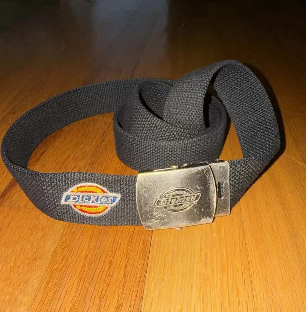 Dickies Black Webbing Belt with Logo Patch and Embossed Metal Buckle
